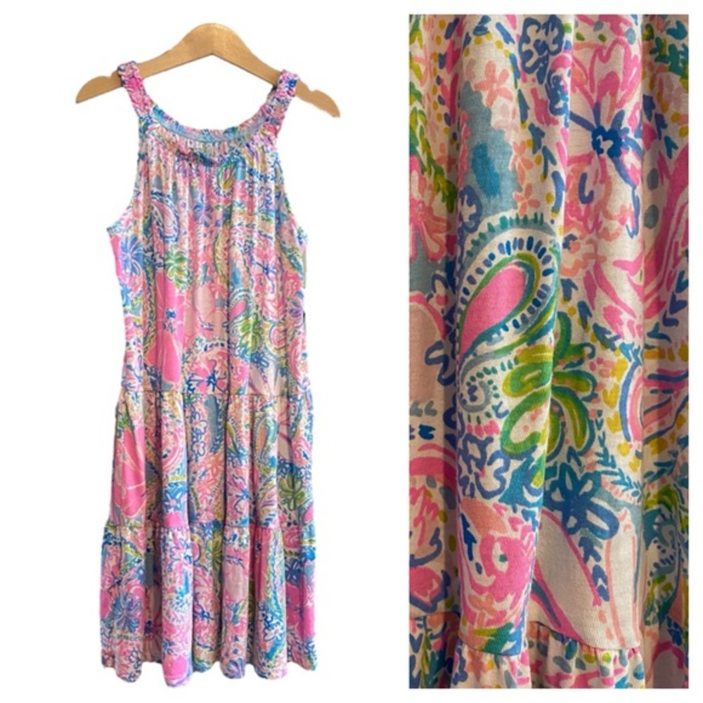 Lilly Pulitzer Colorful Flocks Full of Fun Floral Flamingo  Print Loro Dress L